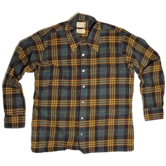 L.L. Bean 1950's Swiss Made Western Flannel Cotton Wool Button Down Shirt Sz L - Picture 3 of 13